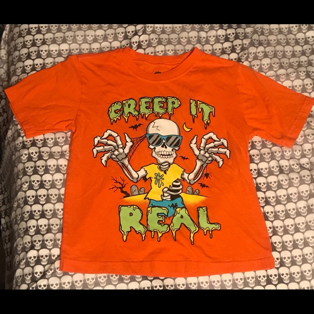 Boys XS (4-5) Orange Creep It Real Skeleton Shirt